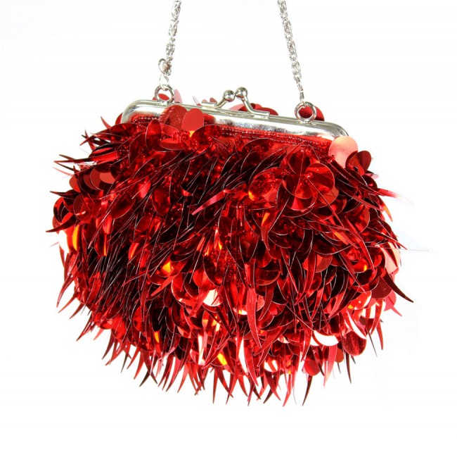 Evening Bag - Sequined w/ Metal frame – Red - BG-21758RD 